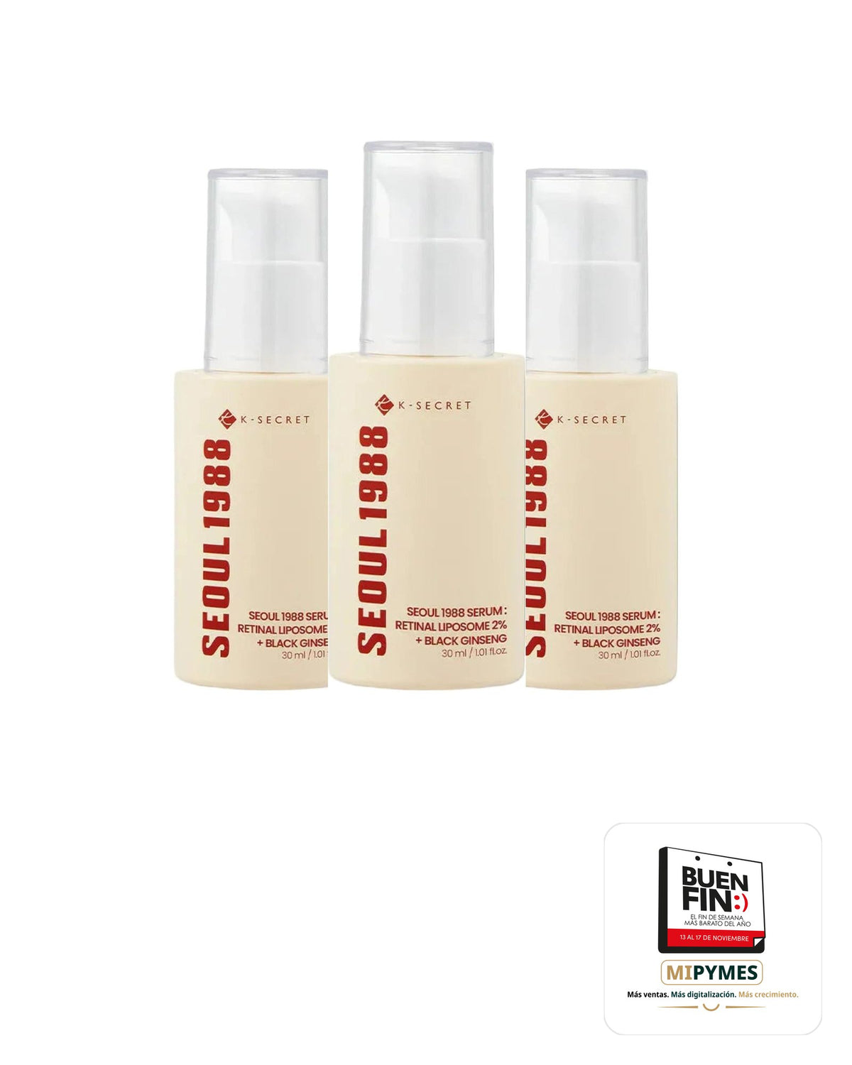 K-Secret · SEOUL 1988 Serum : Retinal Liposome 2% + Black Ginseng · paquete de 3 piezas