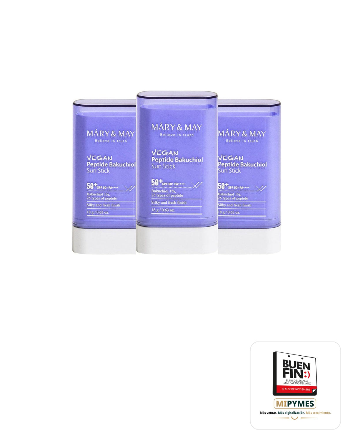 Mary&May · Vegan Peptide Bakuchiol Sun Stick · paquete de 3 piezas