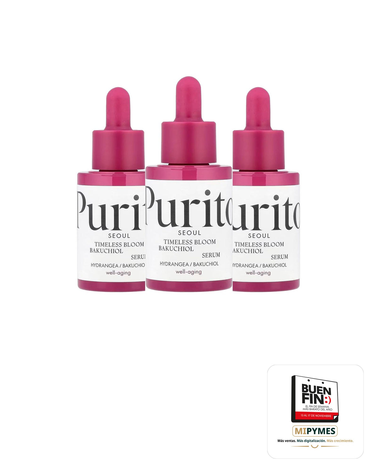 Purito · Timeless Bloom Bakuchiol Serum · paquete de 3 piezas