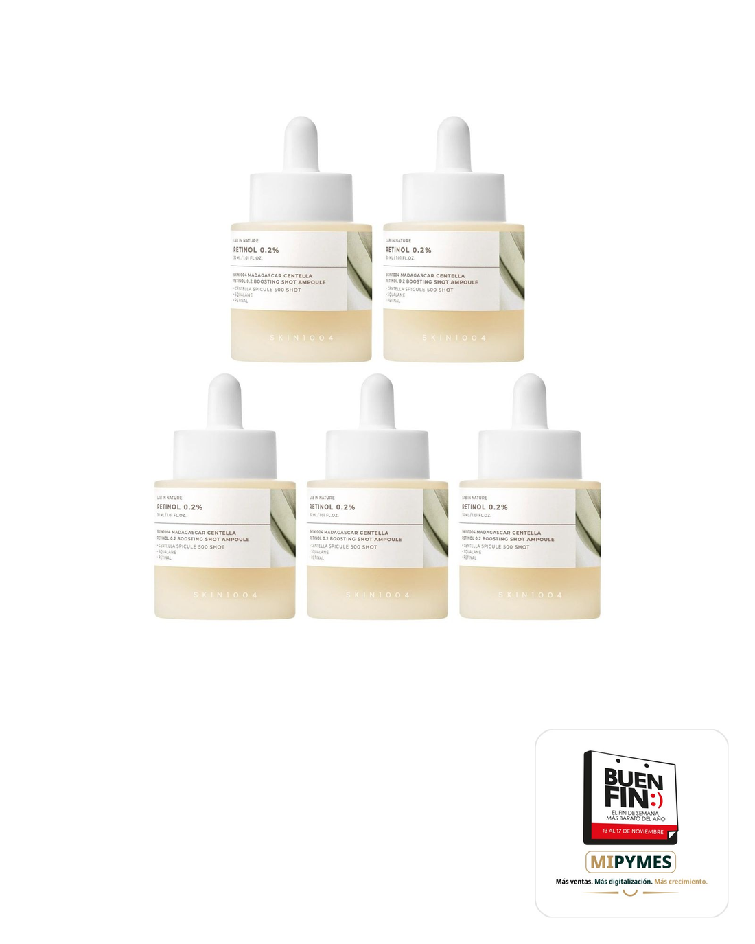 Skin1004 · Madagascar Centella Retinol 0.2 Boosting Shot Ampoule · paquete de 5 piezas