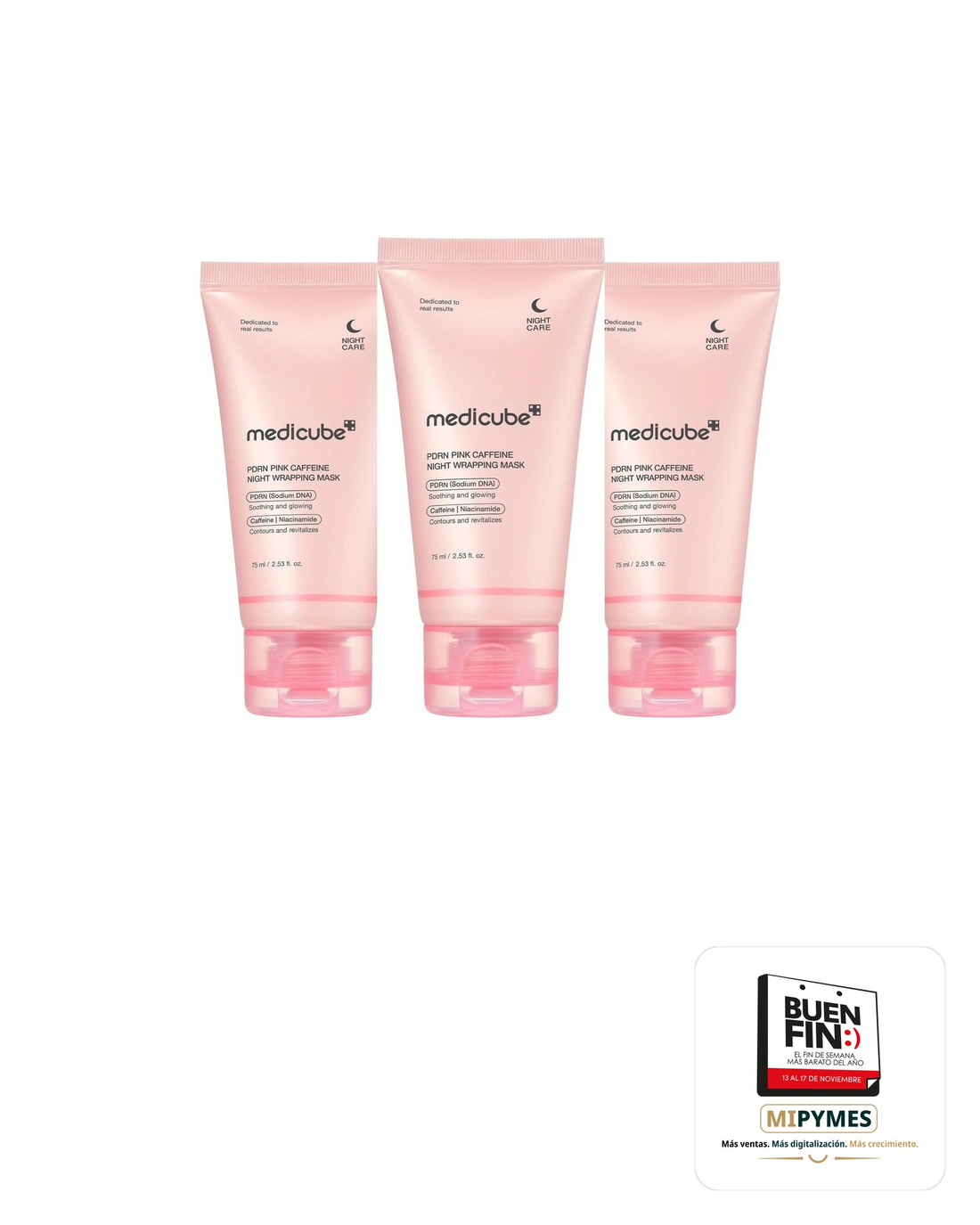 Medicube · PDRN Pink Caffeine Night Wrapping Mask · paquete de 3 piezas