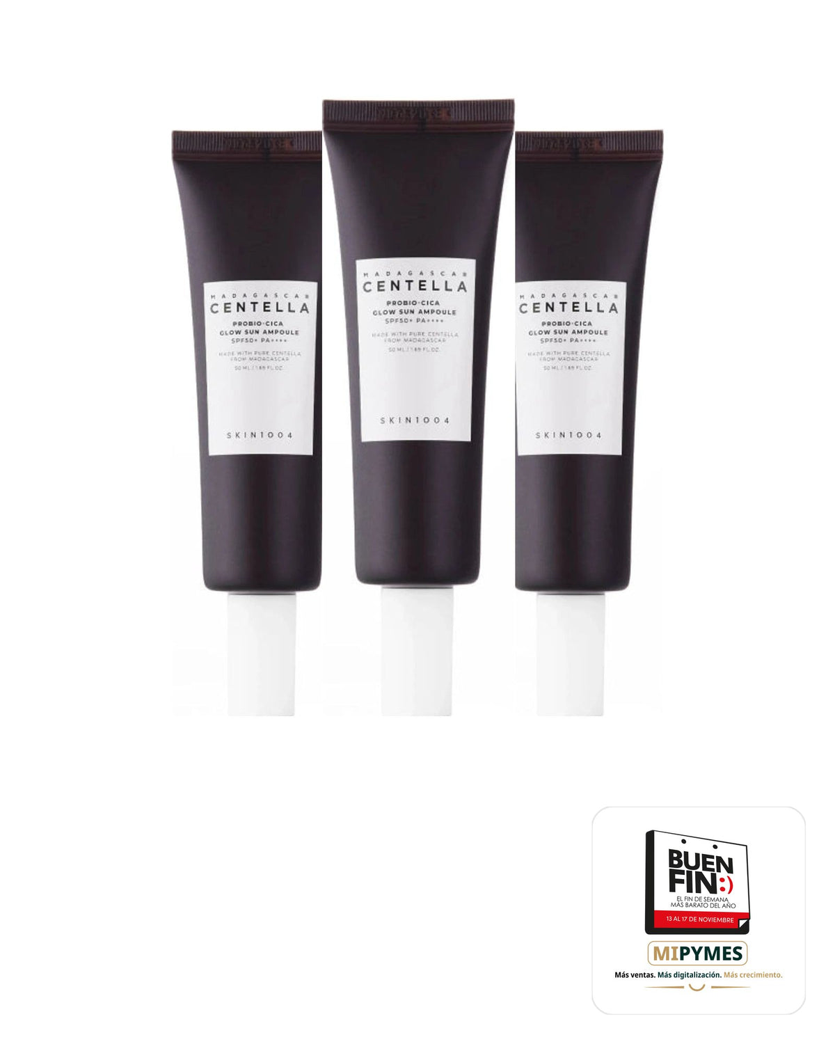 Skin1004 · Madagascar Centella Probio-cica Glow Sun Ampoule · paquete de 3 piezas