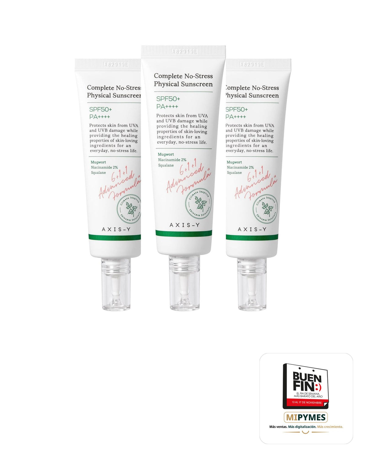 Axis-y · Complete No-Stress Physical Sunscreen · paquete de 3 piezas