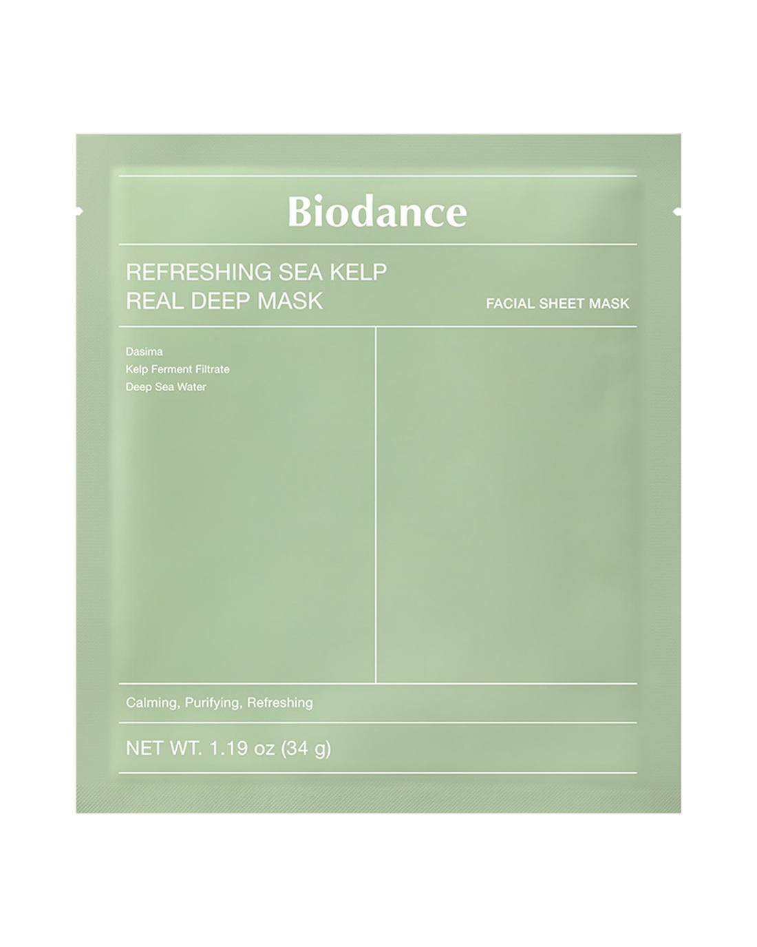 Biodance · Refreshing Sea Kelp Real Deep Mask · Una mascarilla de 34 g
